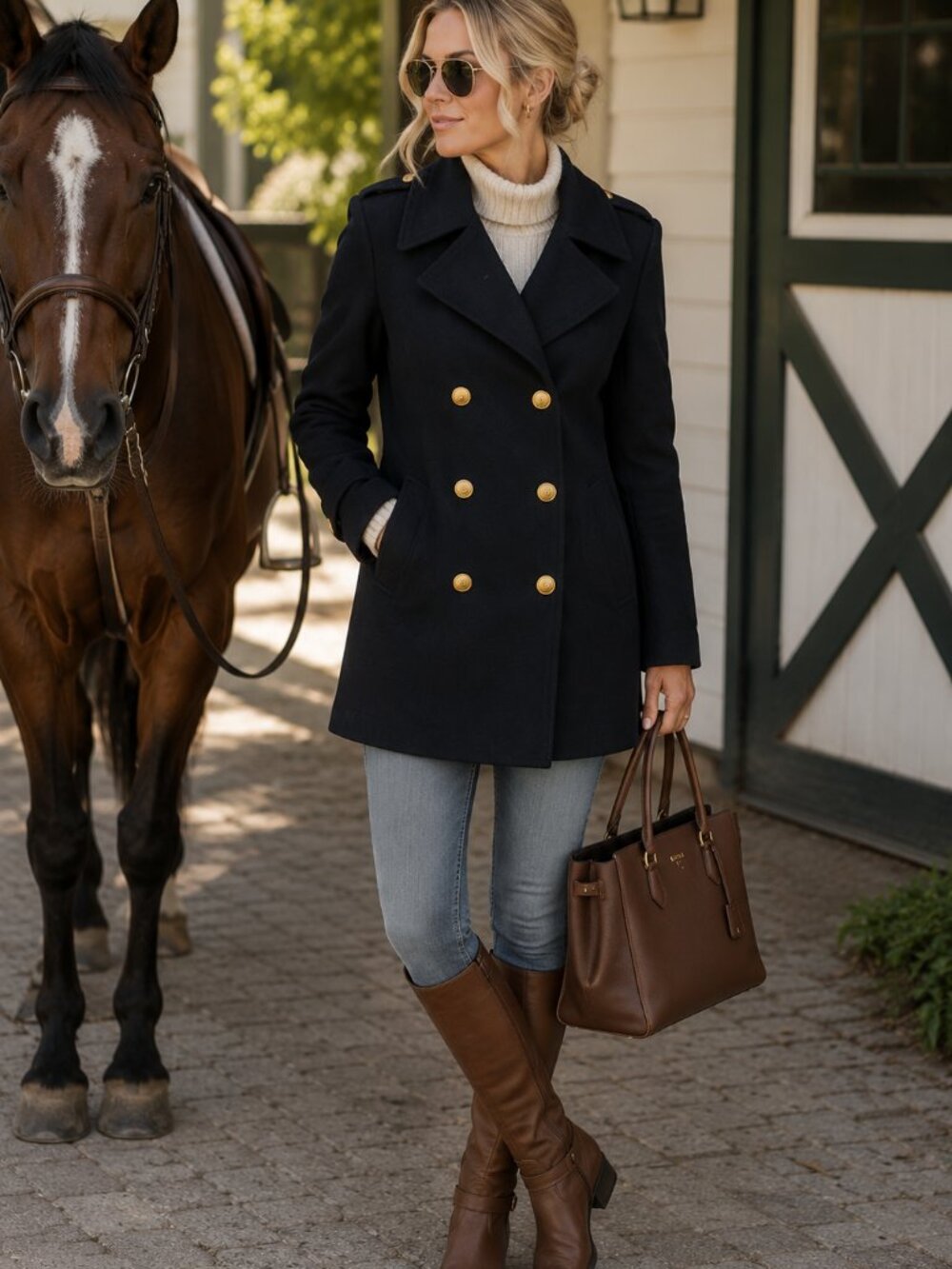 NWT Worthington Navy Double Breasted Peacoat Women's Large Gold Button Coat